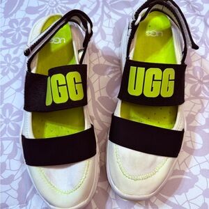 UGG Women's Sandals - White and Black with Neon Green